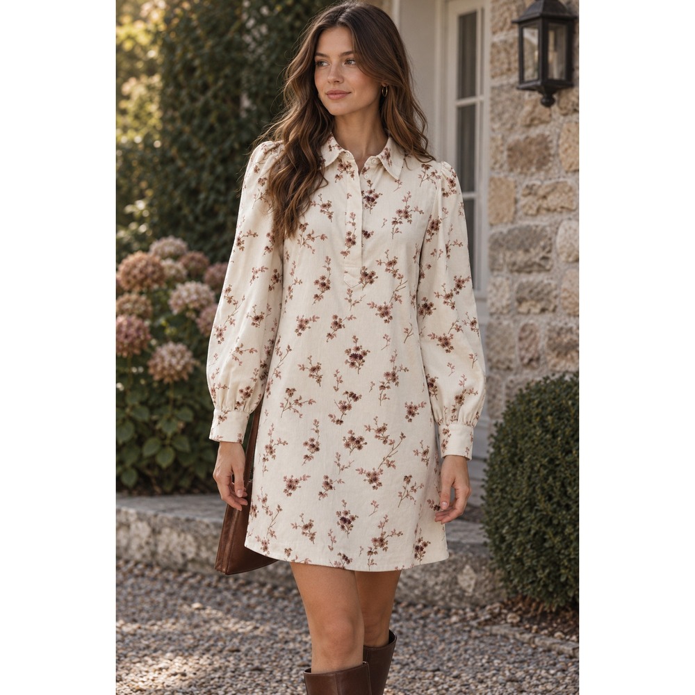 Vineyard Vines Sienna Floral Long-Sleeve Popover Mini Dress Size XS Cottagecore